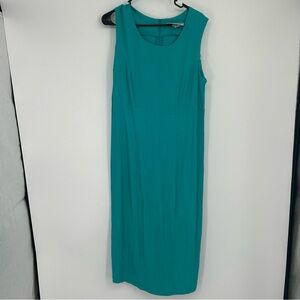 Vintage 90s Y2K Delta Burke Teal Crinkle Gauzy Straight Maxi Dress Size 16W